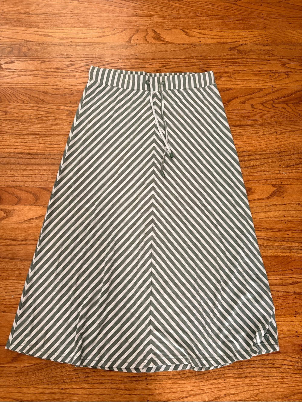 Joules Striped A-Line Midi Skirt in Sage and White